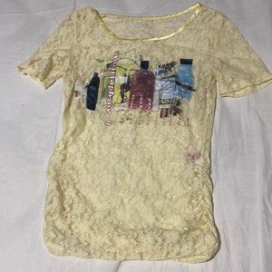 Yellow lace short sleeve top